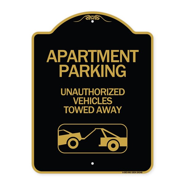 Signmission Apartment Parking Unauthorized Vehicles Towed Away With Car Tow Graphic, A-DES-BG-1824-24340 A-DES-BG-1824-24340 - main